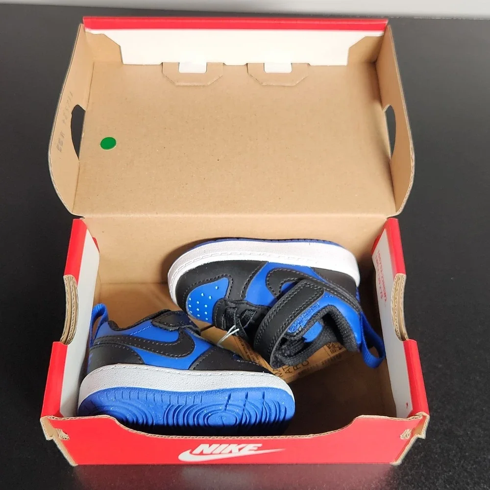 Nike Court Shoes Size 2C Black Blue Borough Low Recraft (TD) Sneakers NEW